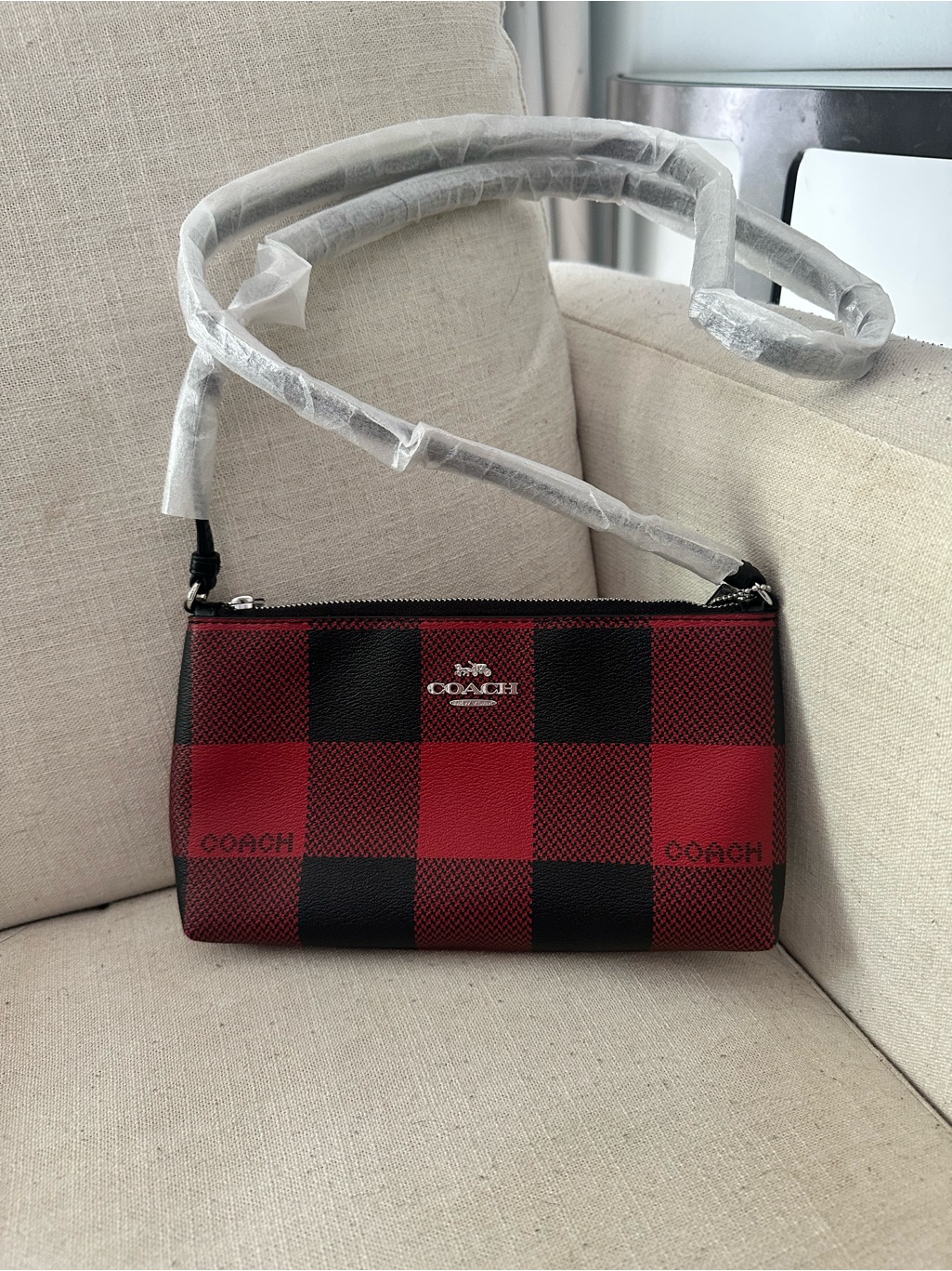 Coach Red And Black Buffalo Plaid Crossbody Bag